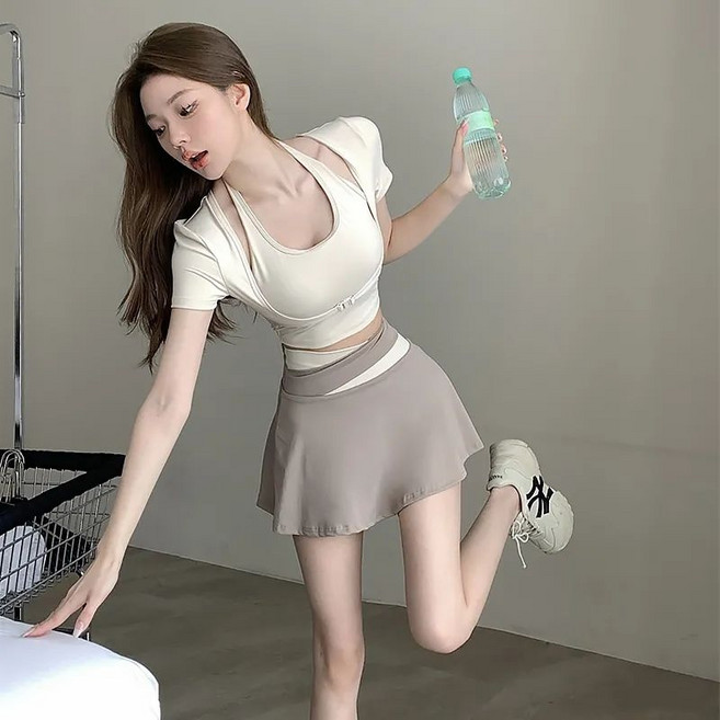 COSYEVNO 요가 복장 전문 필라테스 트레이닝복 빅사이즈 상의 치마 세트