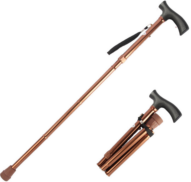 카멜리안 어르신 접이식 지팡이 노인 가벼운 지팡이 파우치 제공, 브라운, 1개