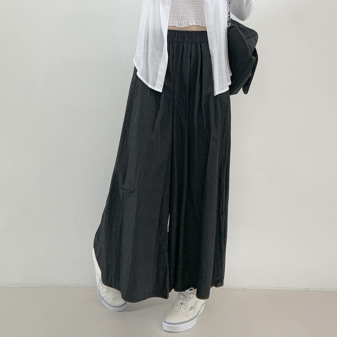 제이앤썸 바스락 와이드핏 치마바지 플리츠 주름 롱 팬츠 키작녀 밴딩 와이드팬츠