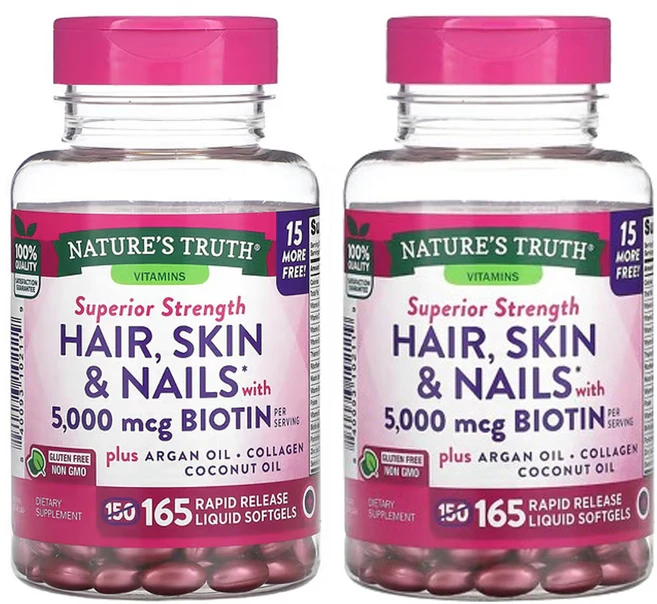 네춰스 트르스 비오틴 함유 모발 피부 & 손발톱 5 000mcg 속방형 액상 소프트젤 165정, 2팩 - 쿠팡