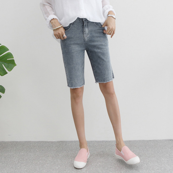 마이쏭 여성 스판굿 청반바지 빈티지 5부반바지 콤비뒷밴딩데님반바지