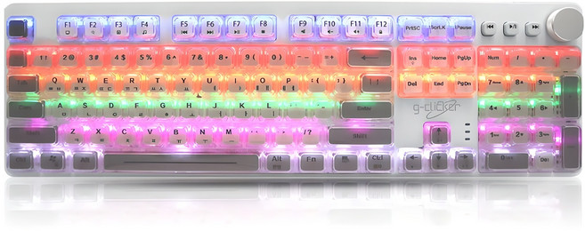 지클릭커 GK-K901X 슈퍼히어로 투명 크림 크리스탈 키캡 LED 게이밍 USB 적축 기계식 키보드, 화이트, 일반형