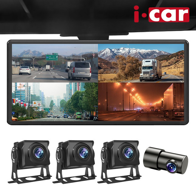 4채널 블랙박스 와이드10.4인치 화물차 블랙박스 Ai 사람감지 국내As, 실내 카메라 1개+실외 카메라 3개(AI스피커 미포함), 128GB