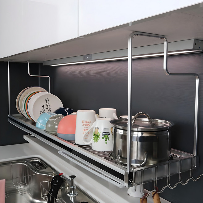 긴 와이드 부착식 식기건조대 1200, 블랙 실버, 1개