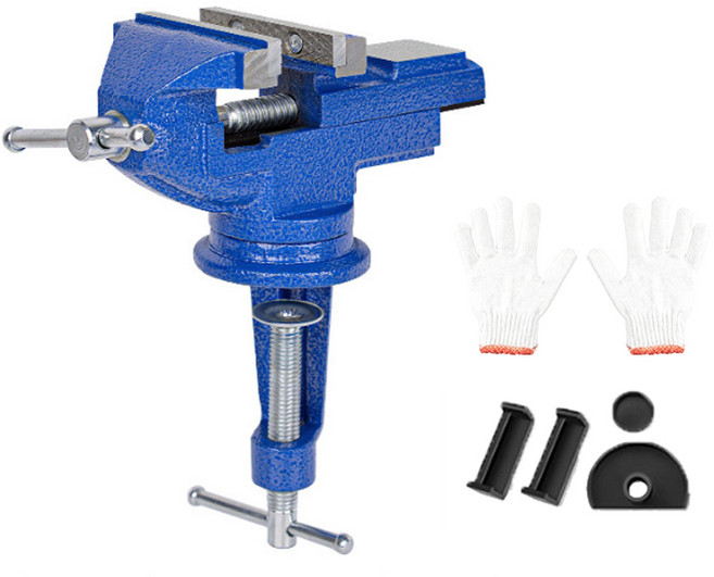 수평 360도 회전 탁상 바이스 3인치 정밀 가공 목공 산업용 바이스 클램프, 블루, 1세트