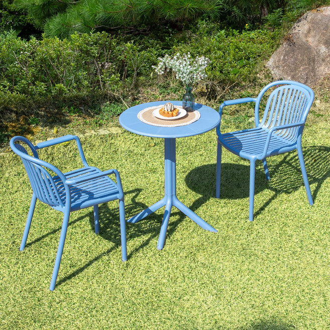 리사 몬스암 2인 야외 실내 테이블 의자 세트 카페, 블루