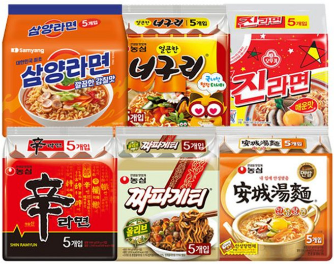 봉지라면 혼합 30 (신라면5+짜파게티5+안성탕면5+삼양라면5+너구리5+진라면매운맛5), 30개
