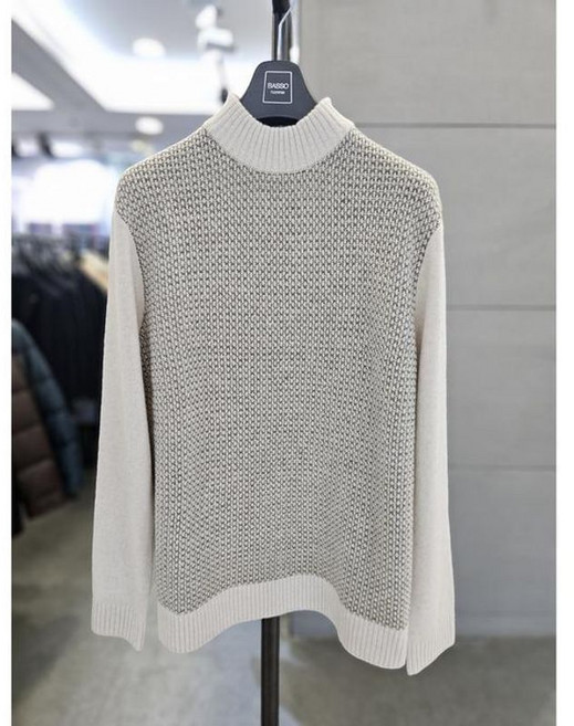 바쏘옴므 남자 반폴라 카키 울혼방 모크넥 니트 WSATZ4WN21A 387475