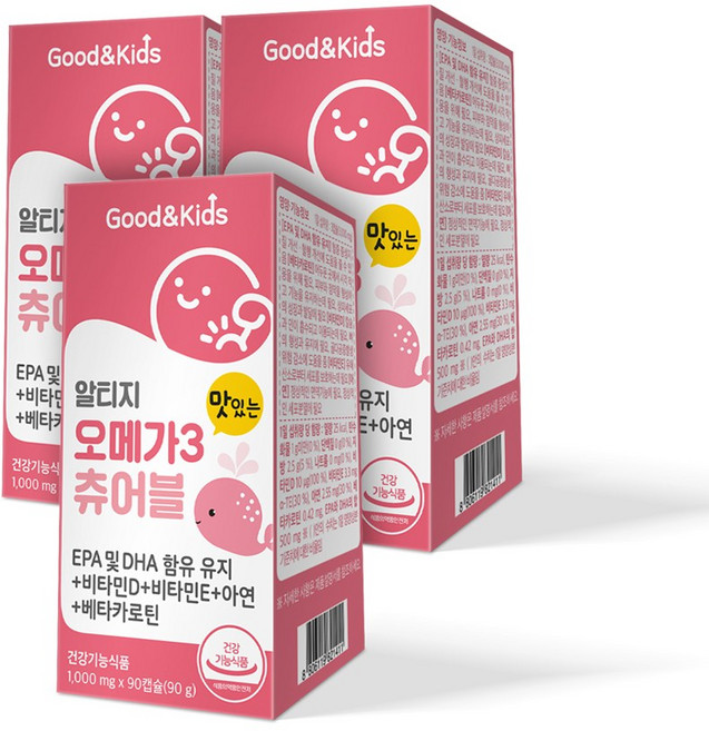 굿앤키즈 맛있는 어린이 알티지 오메가3 츄어블, 3개, 90정