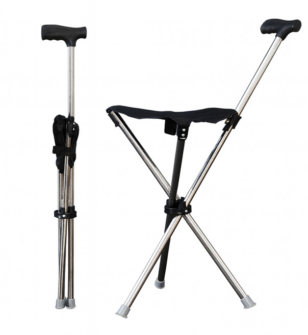 휴대용 지팡이 의자 접이식 스틱 의자 경량 스테인리스 최대 150kg 지지, 1개