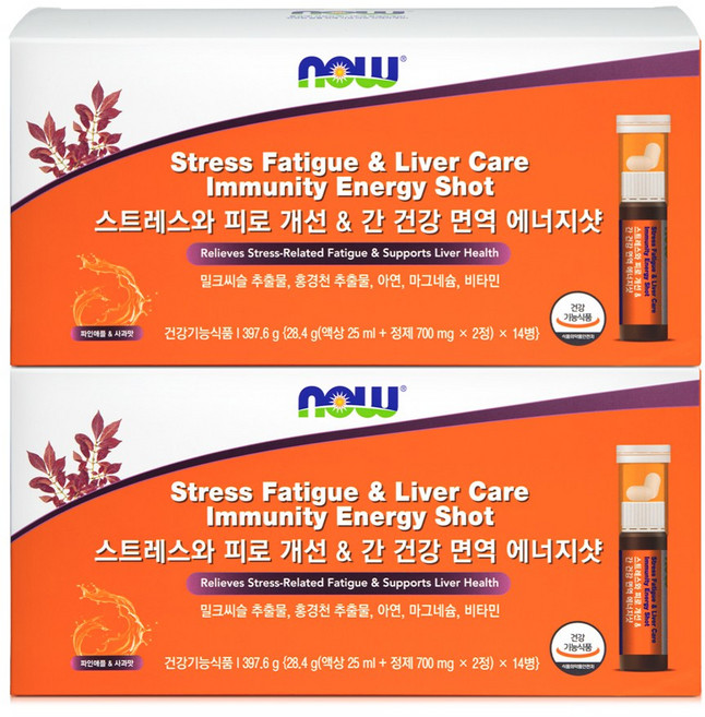 나우푸드 스트레스와 피로 개선 & 간 건강 면역 올인원 에너지샷 14개입 2박스, 14정, 397.6g, 2개