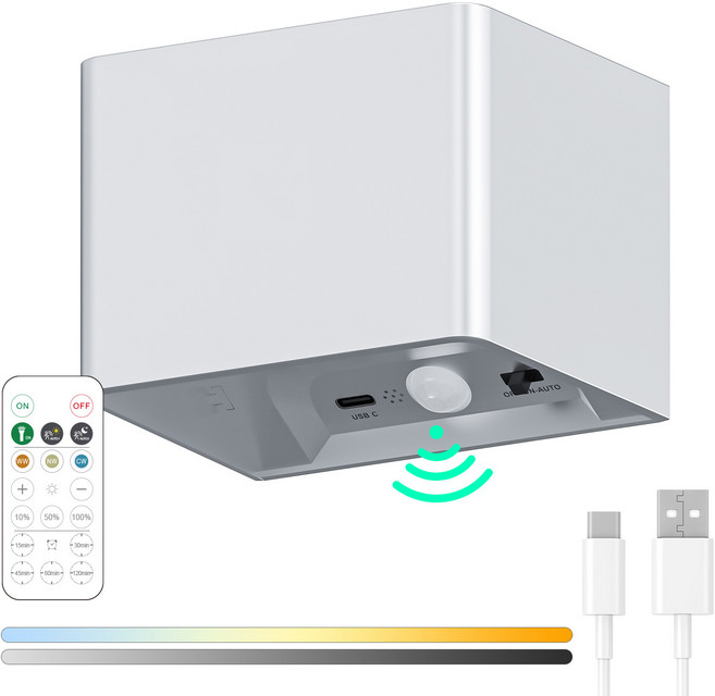 HK sell 레오나 무타공 무선 충전식 3색 리모컨 센서 무드등, 화이트