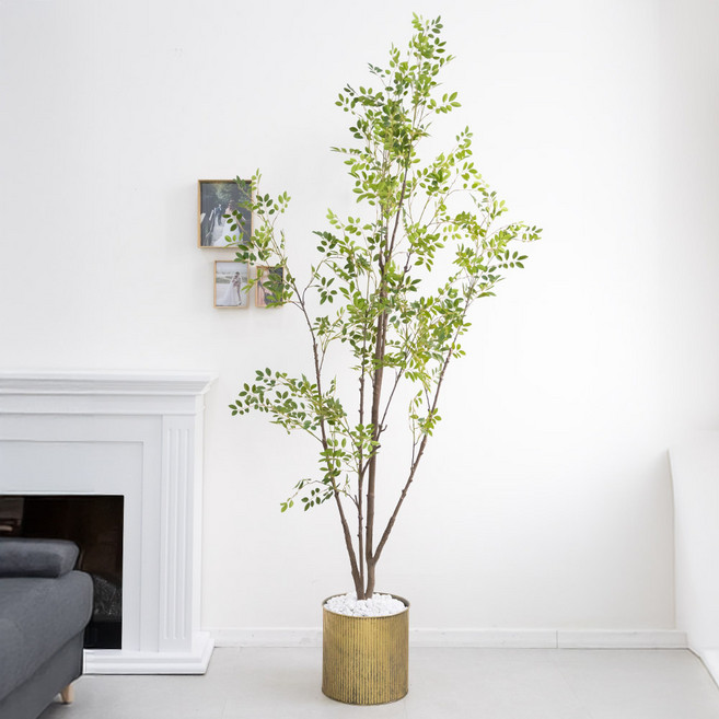 커리나무 대형 인조 조화나무 160 185 210cm (3sizes) 조경 인테리어 플랜테리어 식물 장식 소품, 160cm, 1세트, 원형우드 방부목화분 24x20cm+백자갈