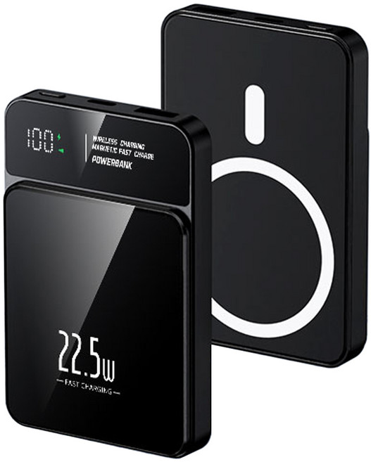 맥세이프 보조배터리 20000mAh 무선 대용량 가벼운 아이폰 갤럭시 사용가능, 블랙, GG1260110-1S2P 20000