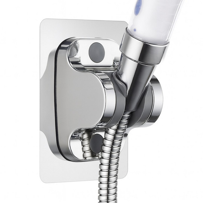 비코아 무타공 각도조절 접착식 샤워기 거치대 반려동물 아이 목욕, 메탈릭크롬실버