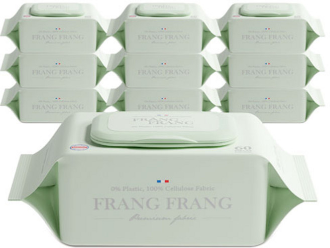 프랑프랑 플라스틱0% 써밋 저자극 아기물티슈 셀룰로오즈100% 캡형 60gsm, 60g, 60개입, 10개