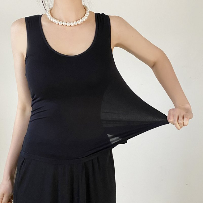 빅걸스토리 여성 빅사이즈 텐셀 라운드 브라캡 민소매 나시티