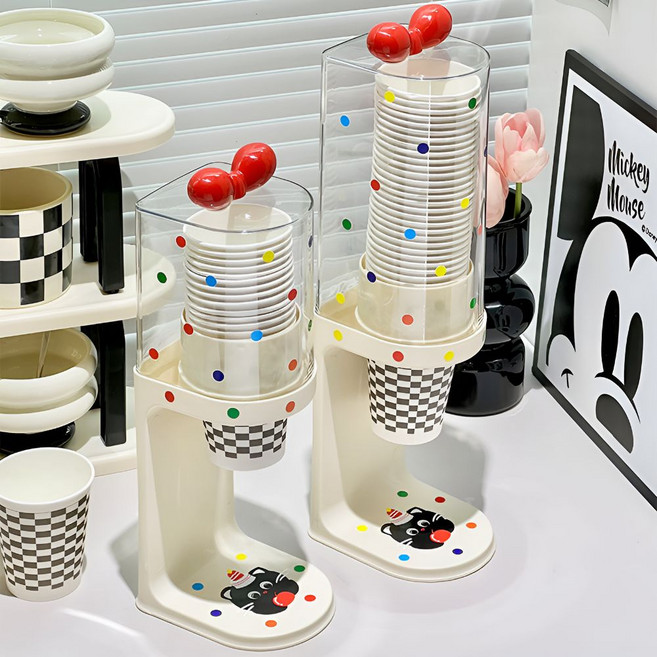 픽스앤고 종이컵 디스펜서 스탠드형 컵 정리 꽂이, 1개, 리본땡땡이