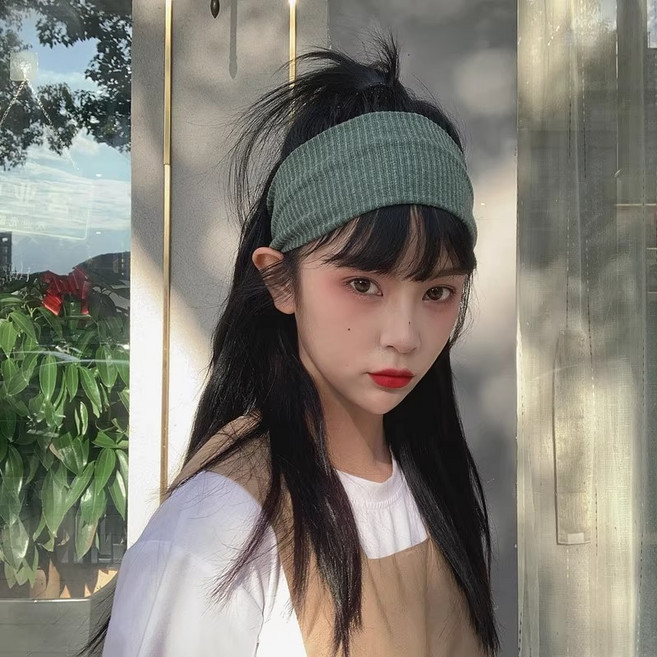 미즈코스 1/2구성 무지 와이드 헤어 밴드 니트 머리띠 헤어링 겨울 반다나