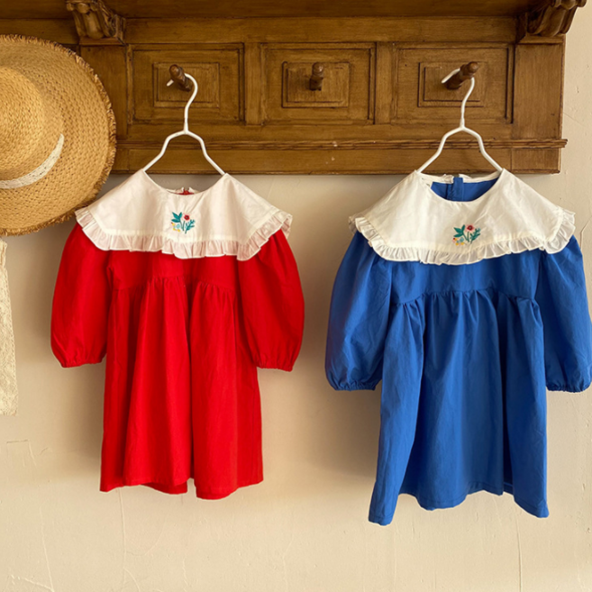 여아 봄 원피스 어린이 아동 빅카라 자수 롱 원피스