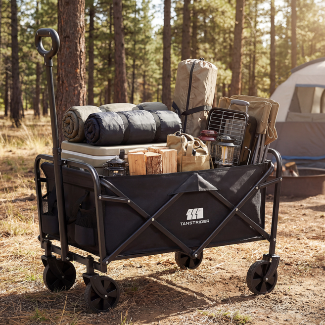 탄씨엔쯔 탄스트라이더 접이식 웨건 다용도 아웃도어 캠핑 폴딩 카트, 1개, 블랙