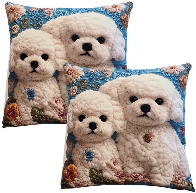 애니 쇼파쿠션커버 2개 실제같은 강아지 고양이