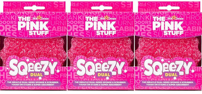 Stardrops 핑크 스터프 – SQeeZY Miracle 양면 스크러버 스폰지 최고의 가정 청소를 위한 긁힘 방지 솔루션 - 주방 욕실 및 실외 사용에 적합 3팩, Stardrops 핑크 스터프 – SQeeZY Mira