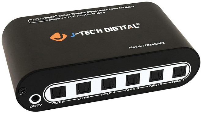 J-Tech Digital HDMI 2.1 ARC 오디오 추출기 - 4K 120Hz 및 8K 60Hz HDMI to 광학 SPDIF + 3.5mm 오디오 HDR 호환 HD, Optical Audio 4x2 Matrix, 1개