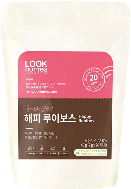 룩아워티 해피 루이보스 20티백, 2g, 5개, 20개입