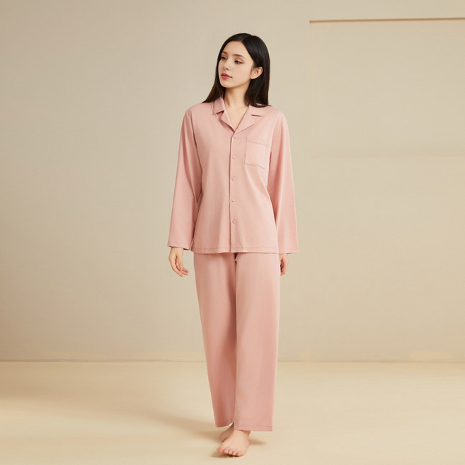 春秋長袖天絲女士開衫睡衣翻領帶胸墊可外出家居服