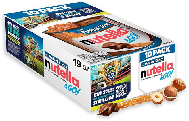 Nutella & GO! 초콜릿 헤이즐넛 스프레드와 코코아 프레첼 스틱이 들어간 스낵팩 10팩