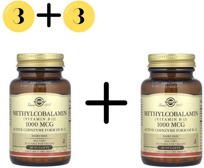 3+3 솔가 메틸코발라민 1000mcg 너겟 60정 비타민B12 비건 글루텐프리 논GMO, 6개