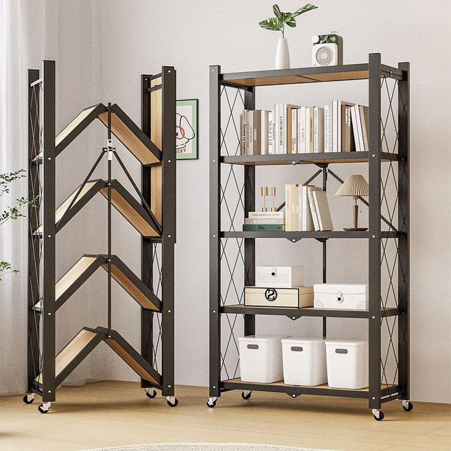 라보토리 프리미엄 원터치 다용도 접이식 간편 폴딩 철제선반, 5단, 블랙