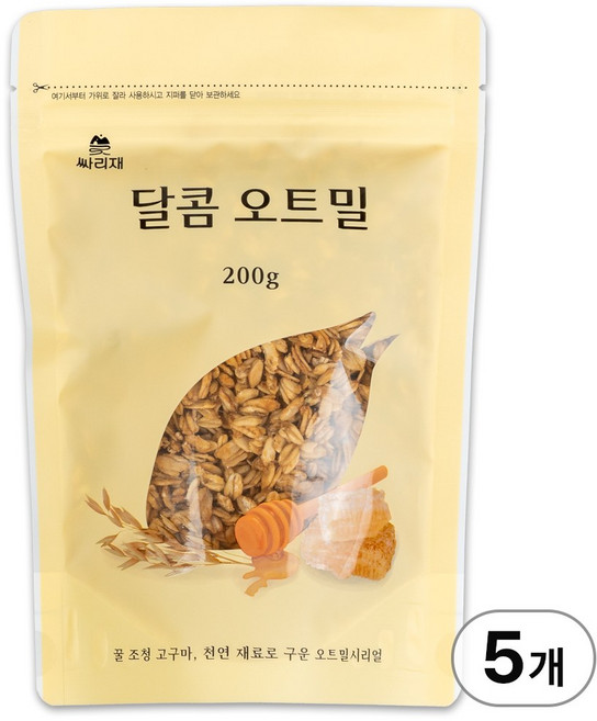 싸리재 [달콤 오트밀 200g] 통곡물 수제 그래놀라 오트밀과자 무설탕, 5개
