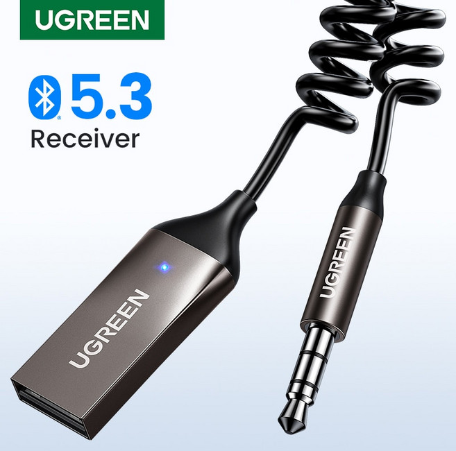 차량용 블루투스 UGREEN 수신기 5.3 핸즈프리 자동차 AUX 오디오 3.5mm 잭 음악 무선 BT 송신기, 1.Bluetooth 5.3
