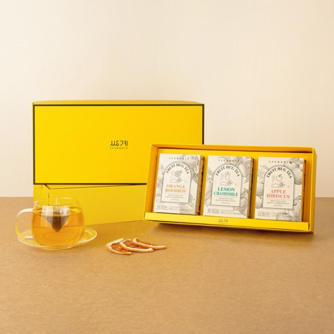 과일 허그 뿜뿜 3입 선물세트+쇼핑백, 사과 히비스커스, 오렌지 루이보스, 레몬 캐모마일, 1개