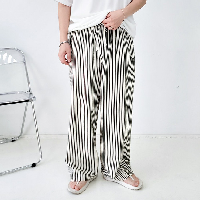 유와우 남자 여름 시어서커 스트라이프 팬츠