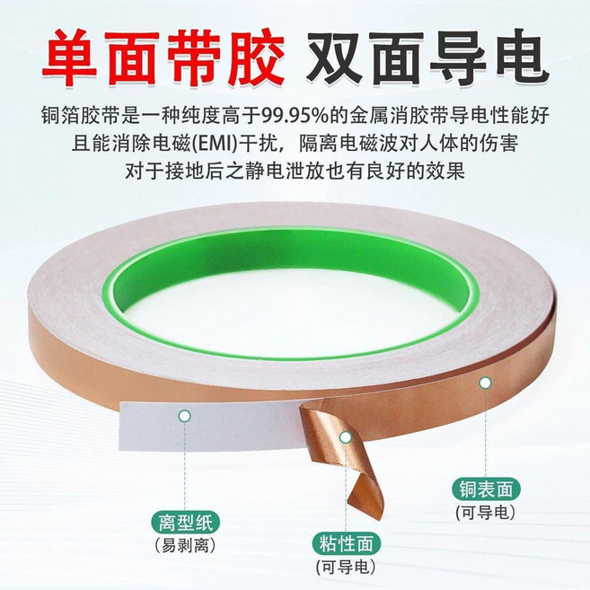 銅箔膠帶 單雙面導電, 1個, 雙面導電銅箔0.1MM厚,M*25米