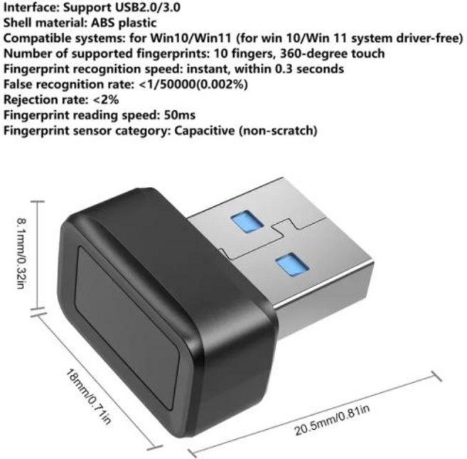 지문인식기 출퇴근기록기 도어락 미니 USB 판독기 PC 노트북 Windows 10 Hello 로그인 및 모듈 생체 스캐너 자물쇠, 1) U5