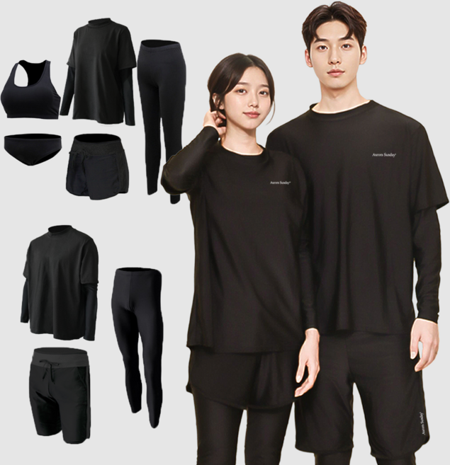 오로라선데이 올블랙 래쉬가드 남녀 루즈핏 빅사이즈 무지 체형커버 비치웨어 남성 3종 여성 5종 세트, 여성(4XL)