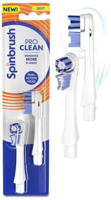 스핀브러시 뉴 프로 클린 교체 헤드 전동 칫솔 리필 부드러운 칫솔모 2개 카운트, REFILLS- 2 count, 1개, Spinbrush Light Blue