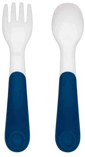 어린이식기 이유식스푼 OXO 토트 온 더 고 포크 & 스푼 트레이닝 세트 (여행 케이스 포함) 네이비, Navy
