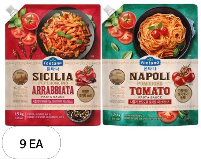 폰타나 토마토 파스타소스 시칠리아 페페론치노 아라비아따 1.5kg + 나폴리 뽀모도로 1.5kg, 9세트