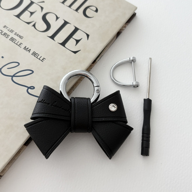 럽메이드 천연 가죽 리본 키링 차키홀더 감성 자동차 키 가방키링 6컬러, 블랙