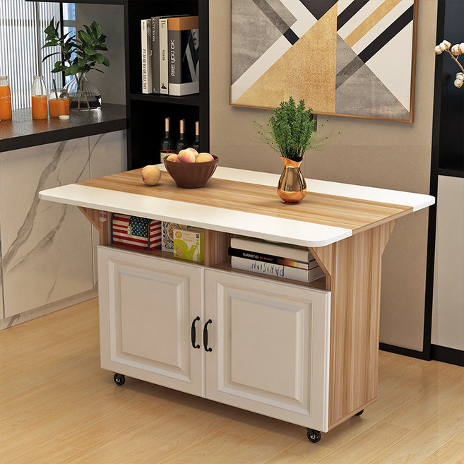 노르덴 모던인테리어 북유럽스타일 확장형 키친 아일랜드 수납형 테이블 이동식 접이식, 4인용, 도어형-화이트원목