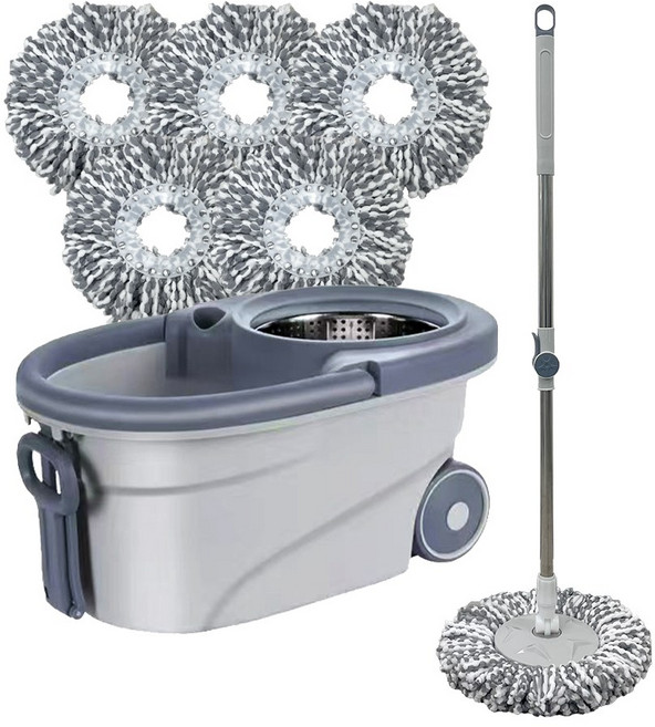 에코쓱싹 회오리 물걸레 청소기 세척 탈수통 + 밀대봉 + 극세사 걸레 5개입 1세트 ECO-1903, --