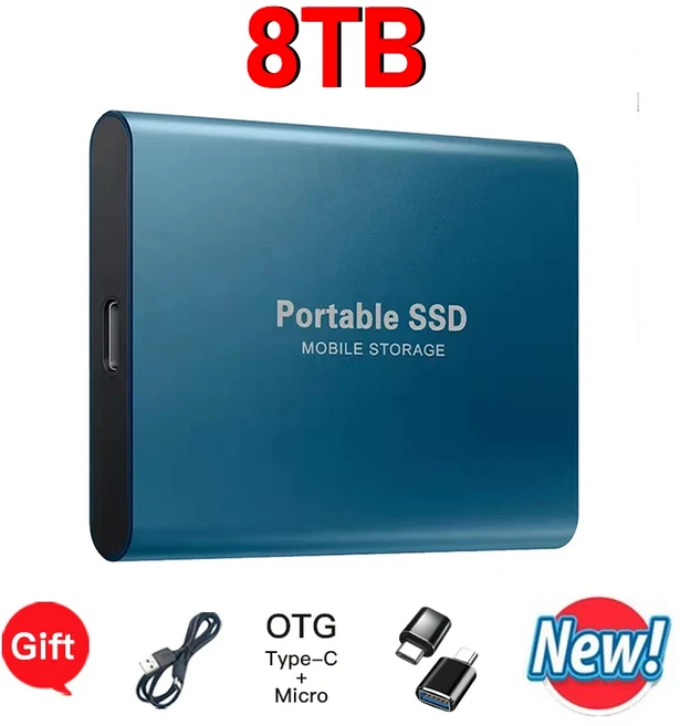 고성능 외장형 휴대용 SSD 2TB 일상적인 백업 저장에 적합, 1개, 10 8TB