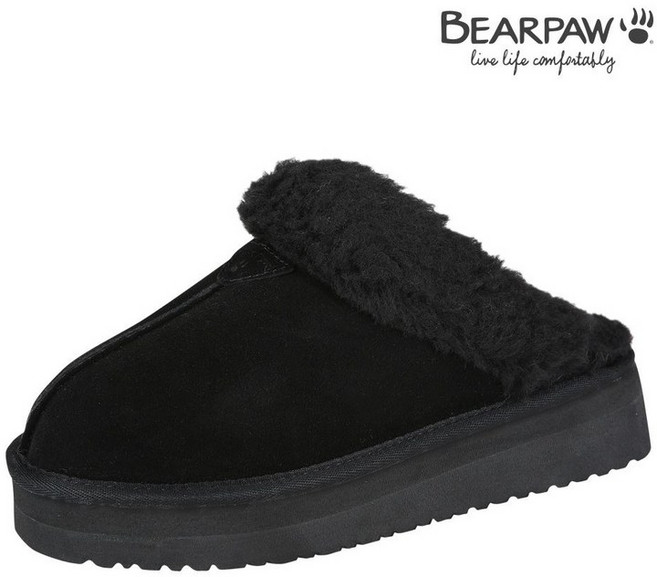 베어파우 THEA 여성 키높이 양털 슬리퍼 K824001PD-W 블랙 4센치 [백화점 매장판]