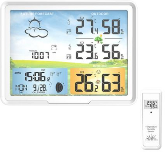 기상 관측소 무선 디지털 실내 야외 예보 2 센서 습도계 습도 온도 가정용 날씨 모니터, 1)1 x Sensor