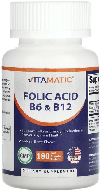 Vitamatic 엽산 B6 및 B12 천연 베리 빠르게 용해되는 180정, Vitamatic엽산B6및B12천연베리빠르게용해되는18, 1개 - 쿠팡